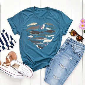 Whale Heart Graphic Ocean Lover T-Shirt