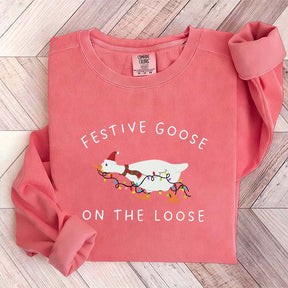 Festive Goose on the Loose Christmas Xmas Duck Sweatshirt