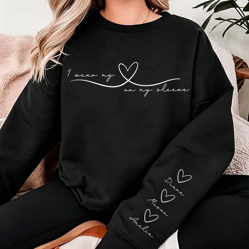 Personalized Mom Heart On My Sleeve Sweatshirt