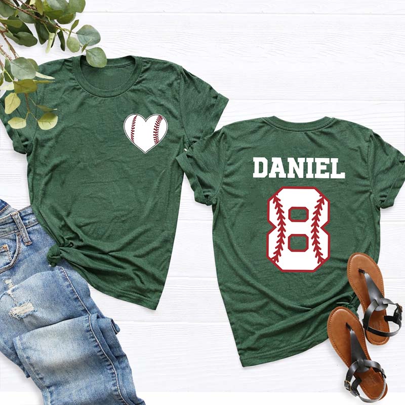 Custom Team Number And Name Baseball Heart T-Shirt