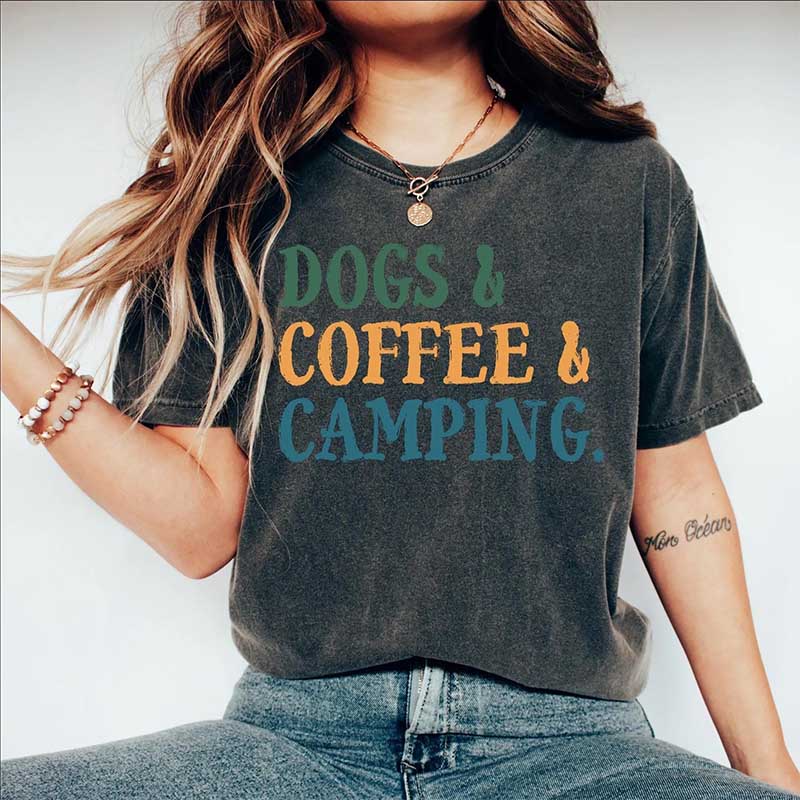 Dogs Coffee Camping Life T-Shirt