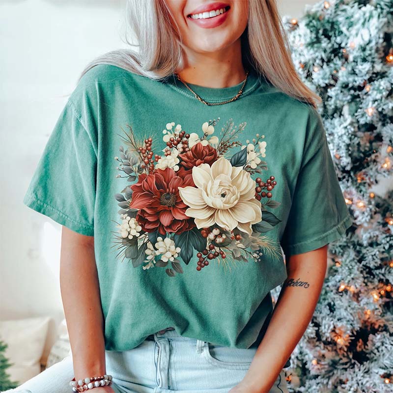 Christmas Flowers Comfort Colors T-Shirt