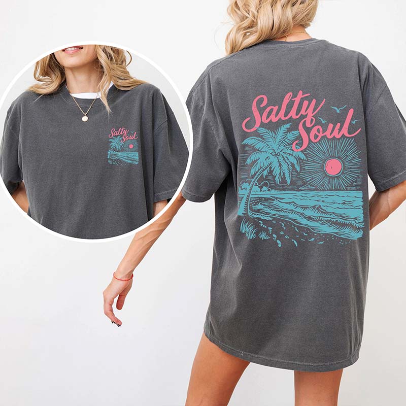 Salty Soul Sunset Beach Palm T-Shirt