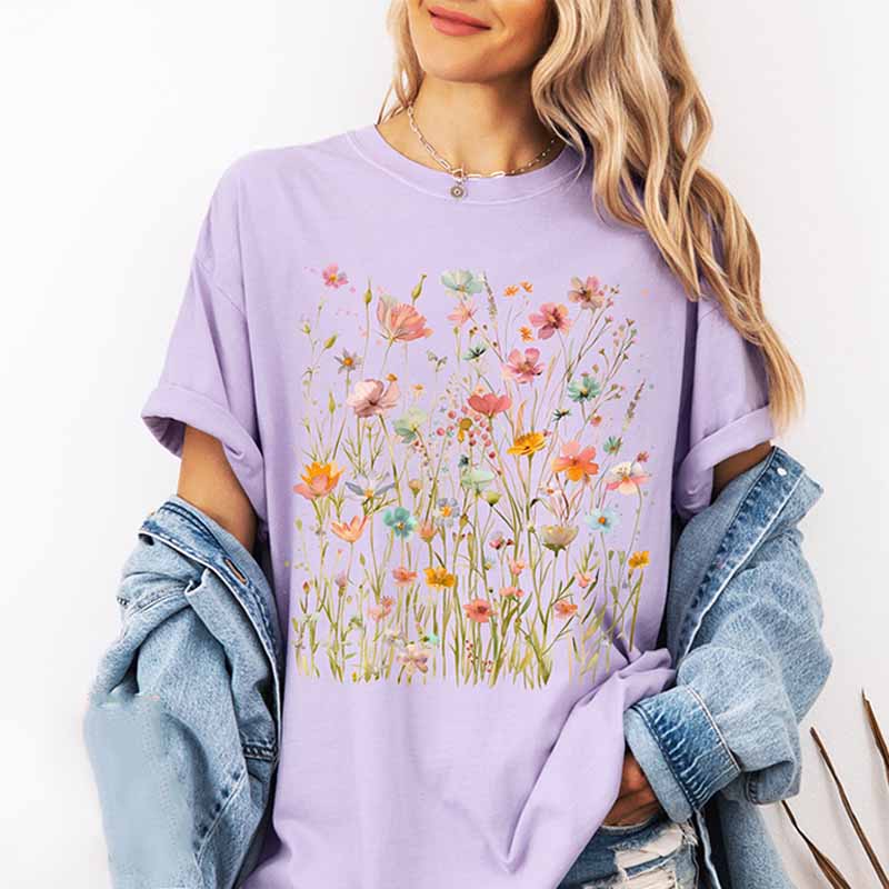 Boho Wildflower Pink Floral T-Shirt