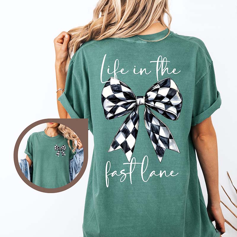 Race Day Checkered Flag Bow T-Shirt