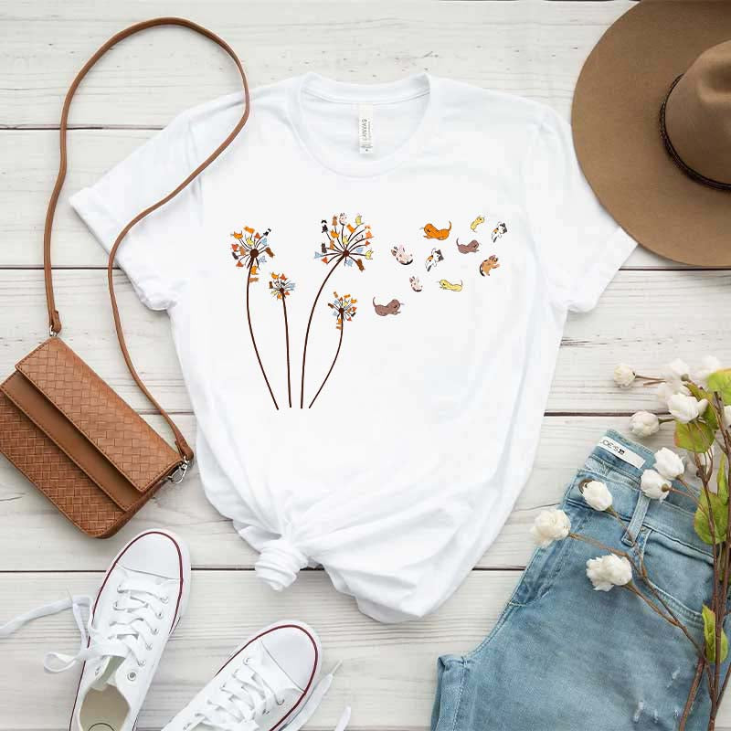 Cute Cats Flower Fly Dandelion T-Shirt