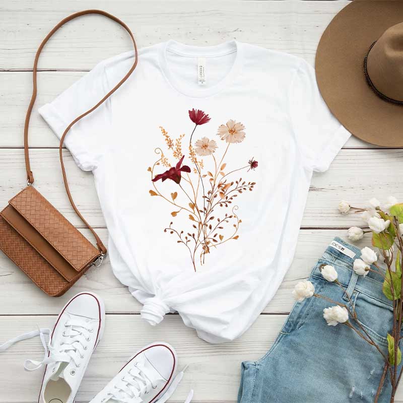 Fall Wildflower Autumn White Floral T-Shirt