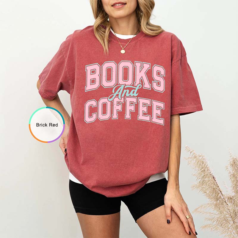 Comfort Colors Books And Coffee T-Shirt