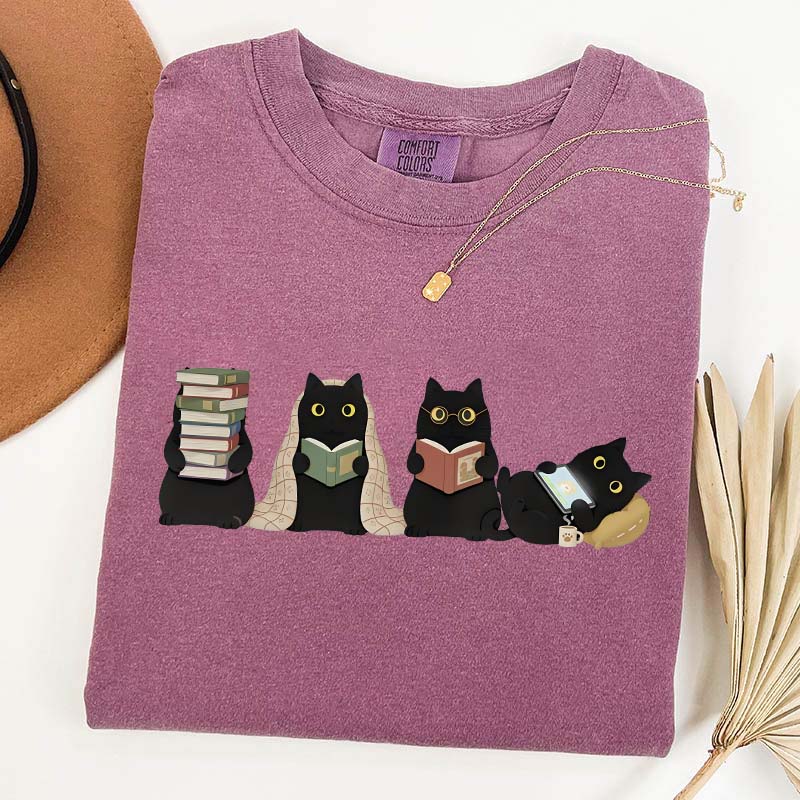 Black Cats Reading T-Shirt