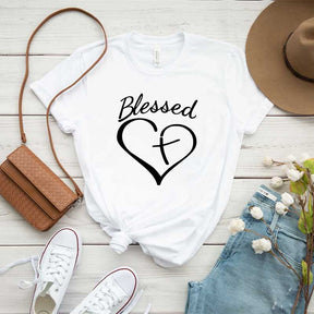 Blessed Heart Cross Graphic T-Shirt