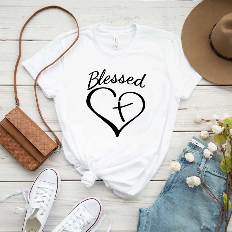 Blessed Heart Cross Graphic T-Shirt