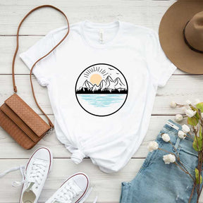 Mountain Lake Graphic Simple T-Shirt