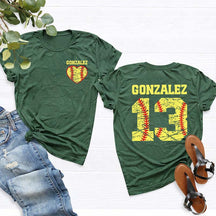 Custom Team Number And Name Softball Heart T-Shirt