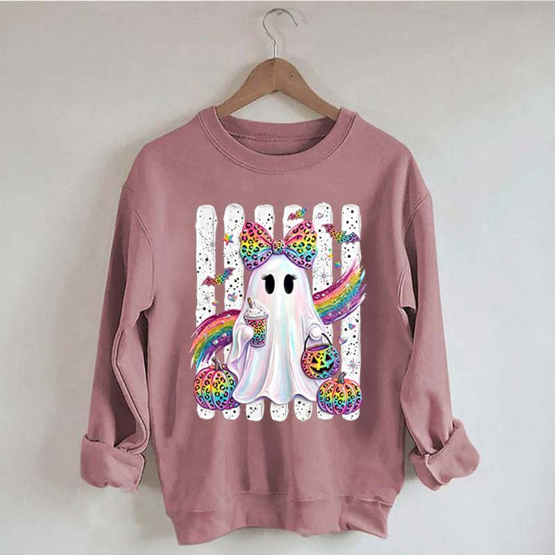 Preppy Ghost Coquette Leopard Girly Sweatshirt