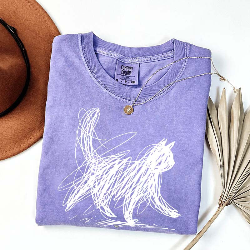 Abstract Cat Line T-Shirt
