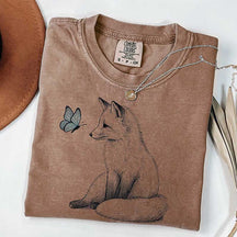 Fox and Butterfly Animal Nature T-Shirt