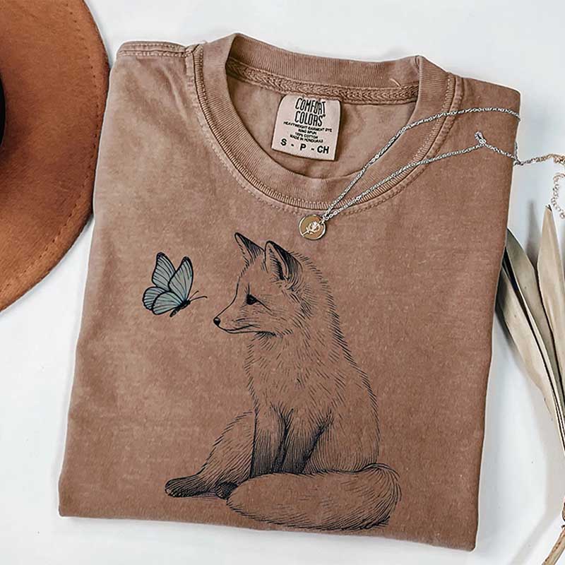 Fox and Butterfly Animal Nature T-Shirt
