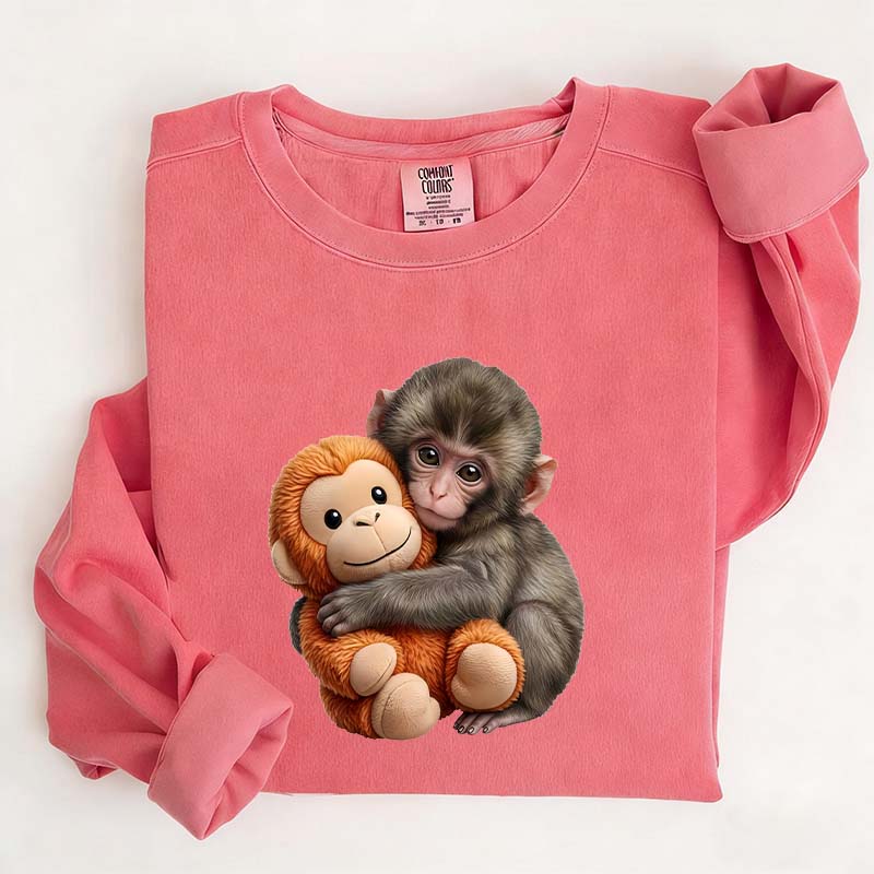 Cute Baby Monkey With Plush Toy Sweatshirt