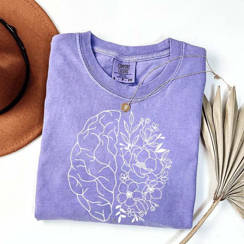 Mental Health Floral Brain Anatomy T-Shirt