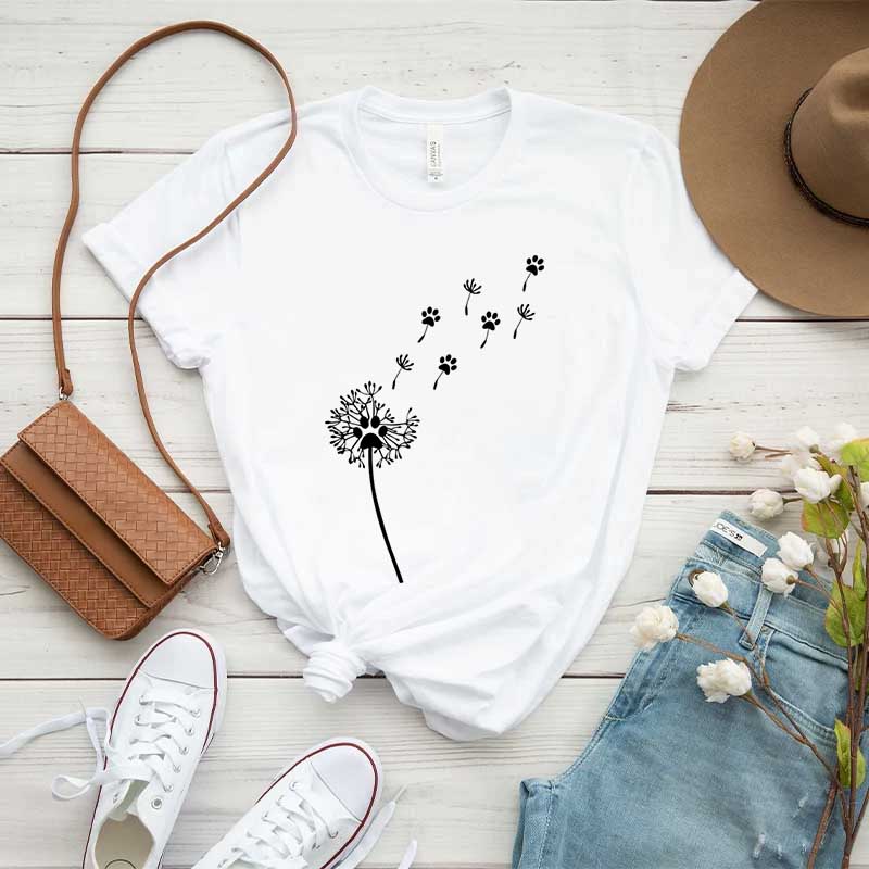 Cute Dandelion Dog Paw Simple T-Shirt