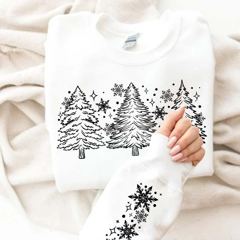 Christmas Snow Trees With Sleeve Sweatshirt