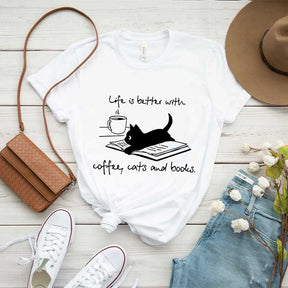 Funny Cats and Books Design T-Shirt