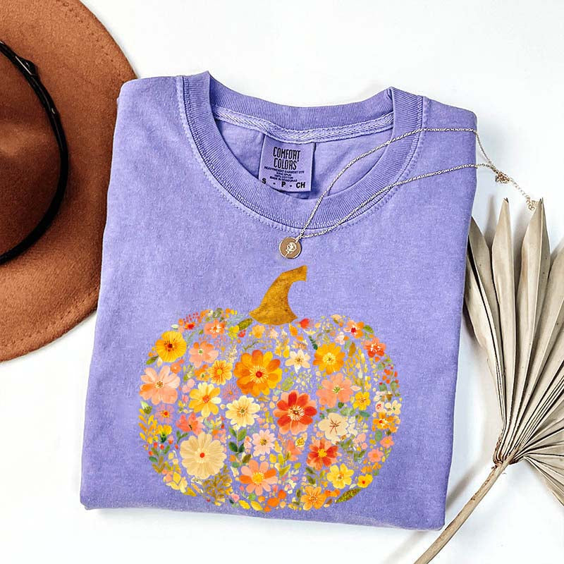 Flowers Pumpkin Comfort Colors T-Shirt