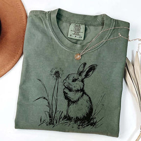 Botanical Bunny Line Art T-Shirt