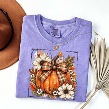 Pumpkin Bow Fall Graphic Floral T-Shirt