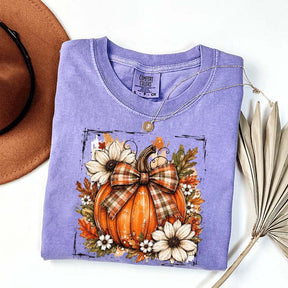 Pumpkin Bow Fall Graphic Floral T-Shirt