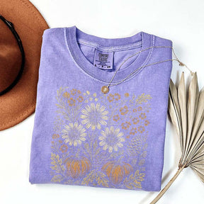 Comfort Colors Pumpkin Sunflower Floral Fall T-Shirt