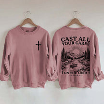 Cast All Your Cares Lord 1 Peter 5:7 Nature River Fishing Boat Sweatshirt
