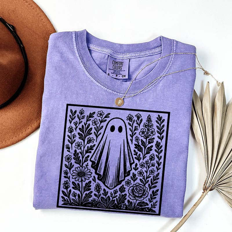 Vintage Wildflowers Graphic With Ghost T-Shirt