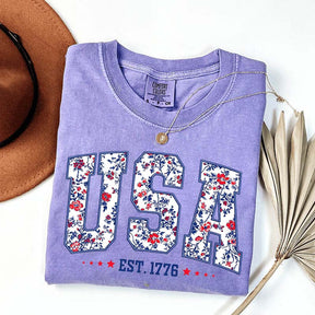 Flower USA Floral Patriotic T-Shirt