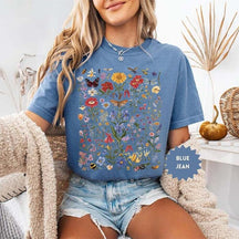 Vintage Pressed Flowers Bee Butterfly T-Shirt