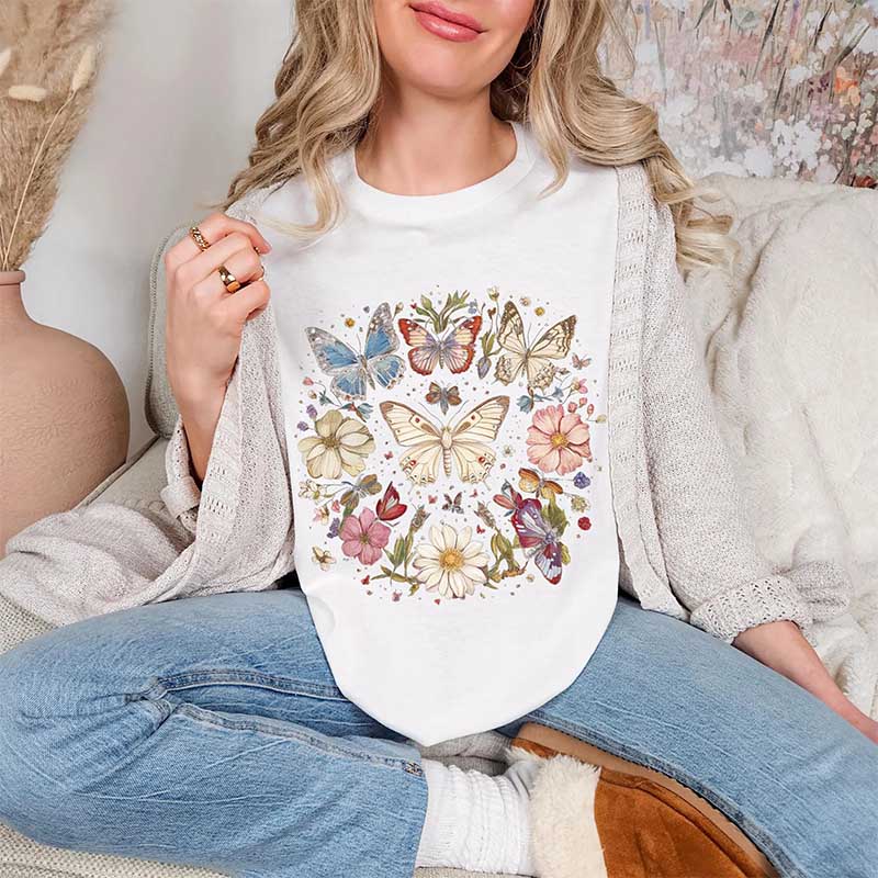 Cottagecore Butterfly Boho Sunflowers T-Shirt