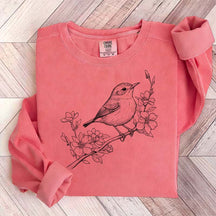 Cute Botanical Bird Graphic Sweatshirt