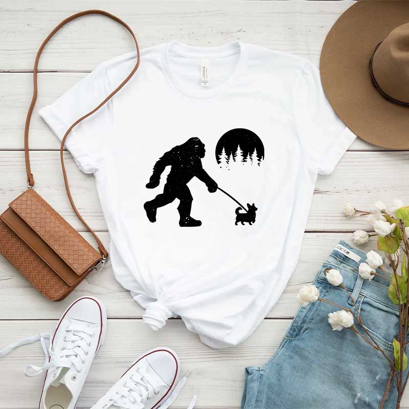 Bigfoot Walking Corgi Dog T-Shirt
