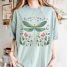 Dragonfly Watercolor Floral Graphic T-Shirt