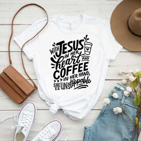 With Jesus In Her Heart And Coffee In Her Hand T-Shirt