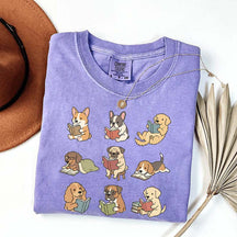 Cute Dogs with Books Animal Graphic T-Shirt