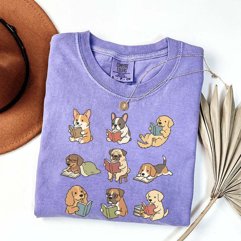 Cute Dogs with Books Animal Graphic T-Shirt