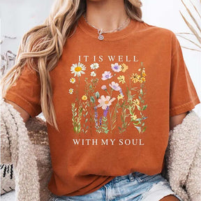 Comfort Colors It is Well Within My Soul Floral Religious Women T-Shirt