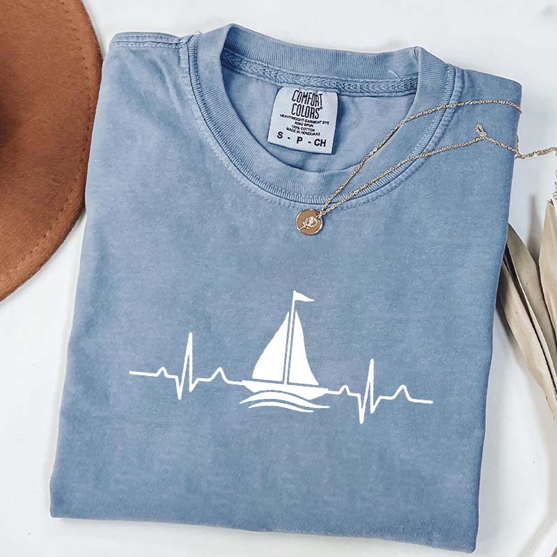 Sailing Heartbeat Boating Captain T-Shirt
