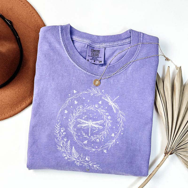 Cute Wildflowers Dragonfly Nature T-Shirt