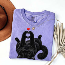 Cute Black Cat Heart Paws T-Shirt