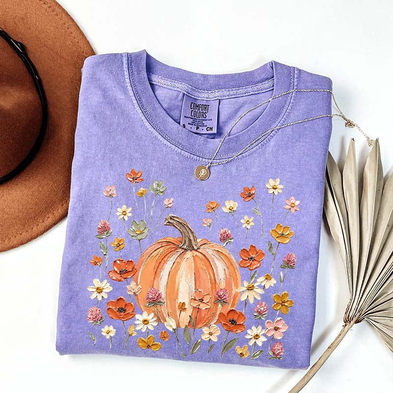 Autumn Floral Wildflower Pumpkin Season T-Shirt