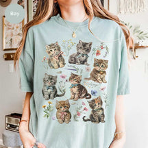 Comfort Colors Retro Kitten Cat Flowers T-Shirt