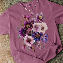 Botanical Purple Floral Anemones T-Shirt