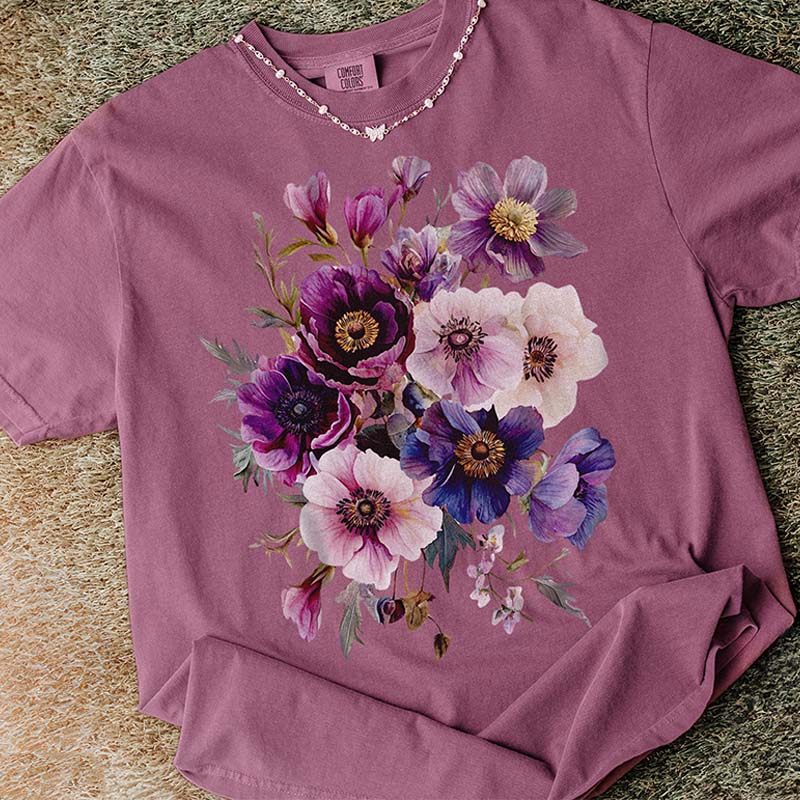 Botanical Purple Floral Anemones T-Shirt